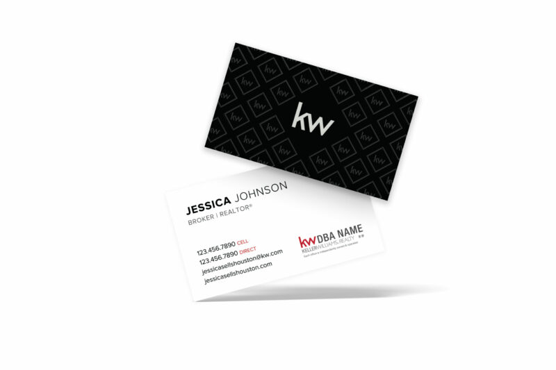 Horizontal Spot UV White/Black w/ Diamond KW Pattern Back KW Business Card
