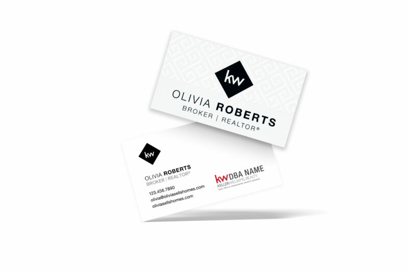 Horizontal Spot UV White/Black w/ Half Line Pattern Back KW Business Card